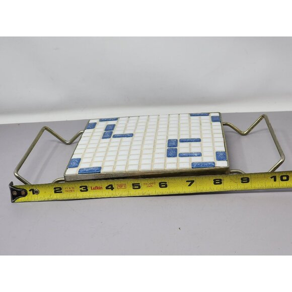 Vintage Mosaic Tile‎ Hot Plate Trivets With Brass Handles 2 White & Blue Design - Picture 8 of 11